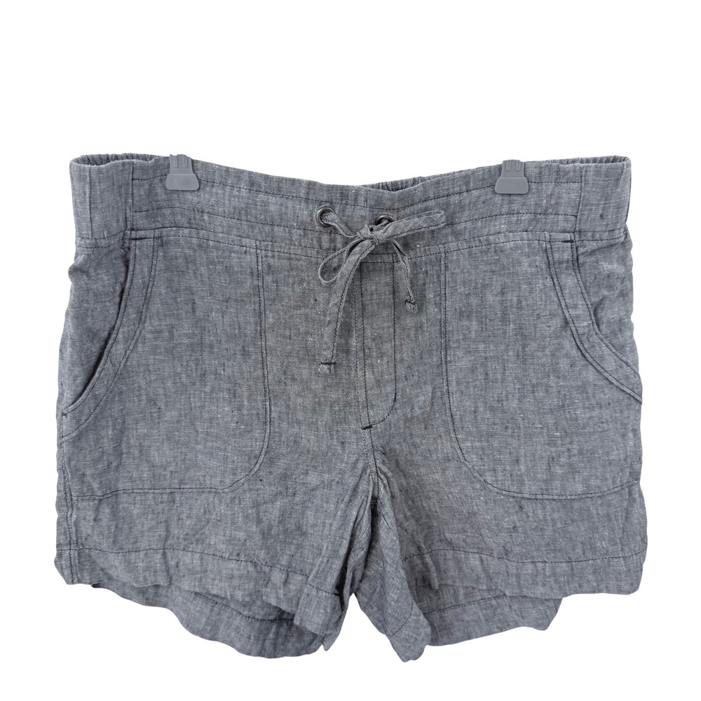 Athleta Cabo Gray 100% Linen Drawstring Elastic Waist Shorts Size 10 Casual
